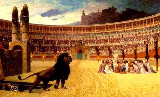 Mrtires cristianos siendo echados a los leones en Roma
